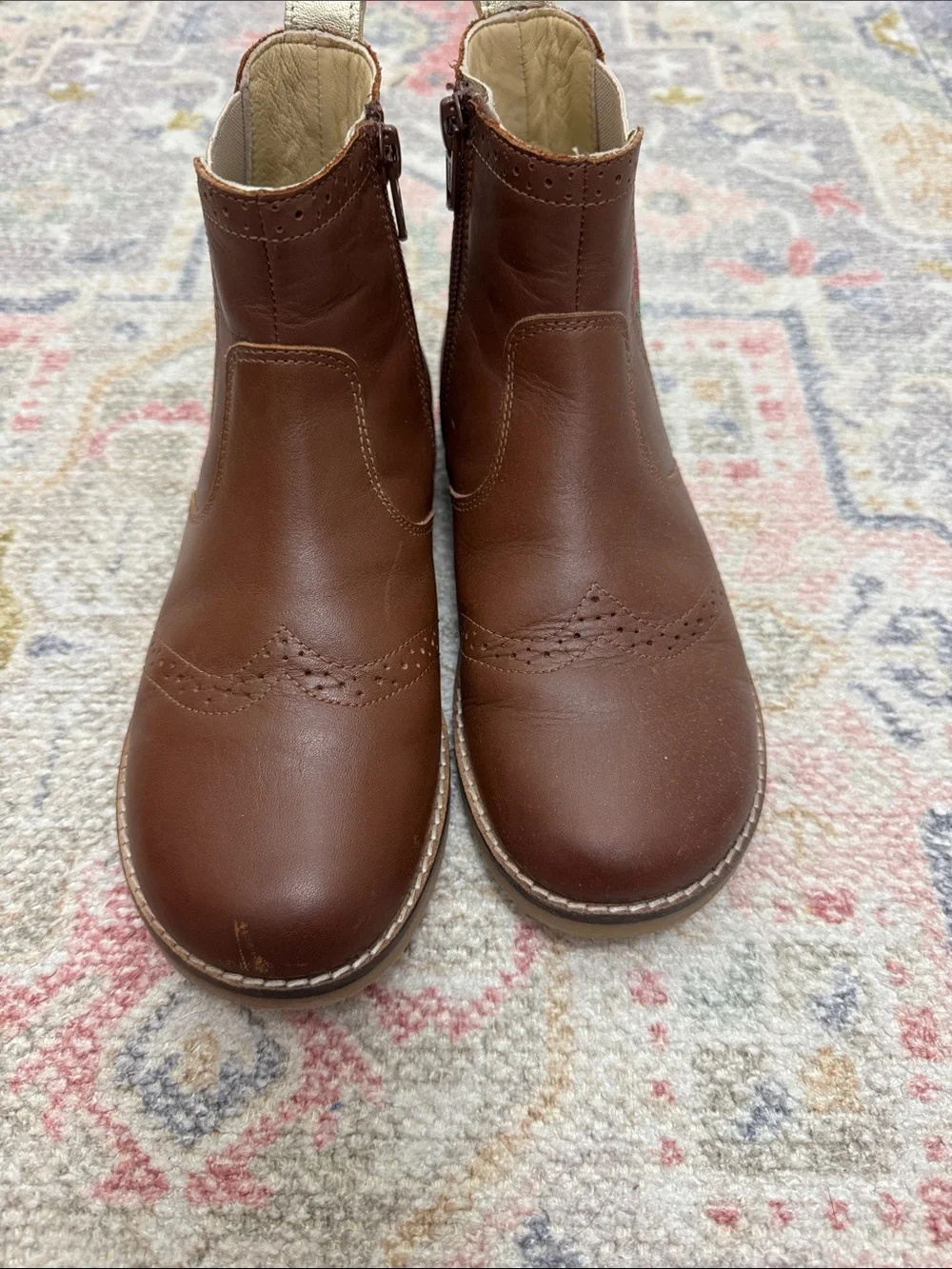 Mini Boden Brown Leather Chelsea Boots with Glitter Stripe Panel